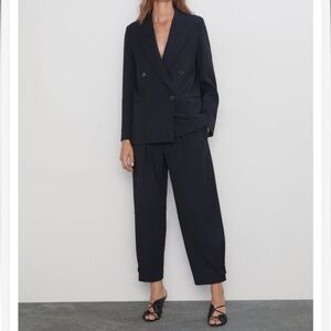 Zara Wide Leg Pinstripes Palazzo Trousers with Belt